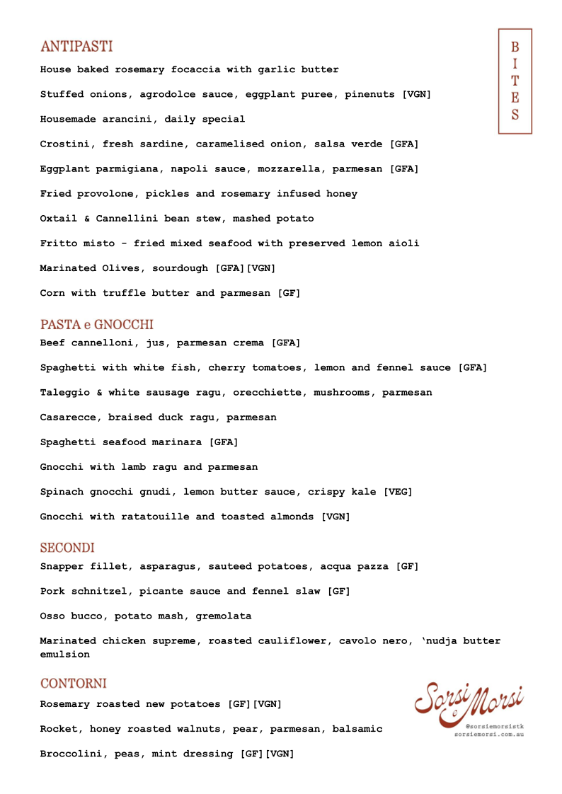 Menu, Sorsi e Morsi