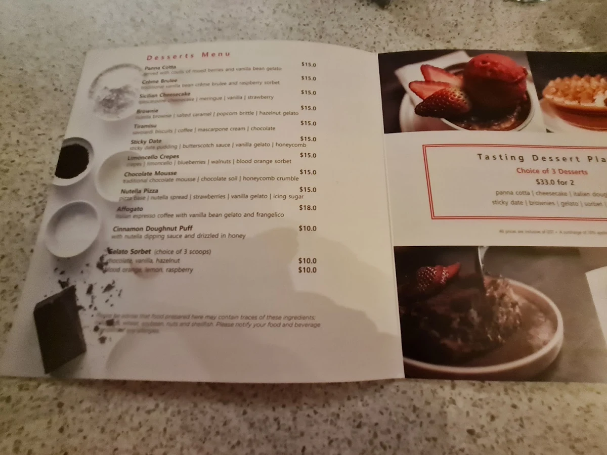 Menu, Enzos Cucina Coomera