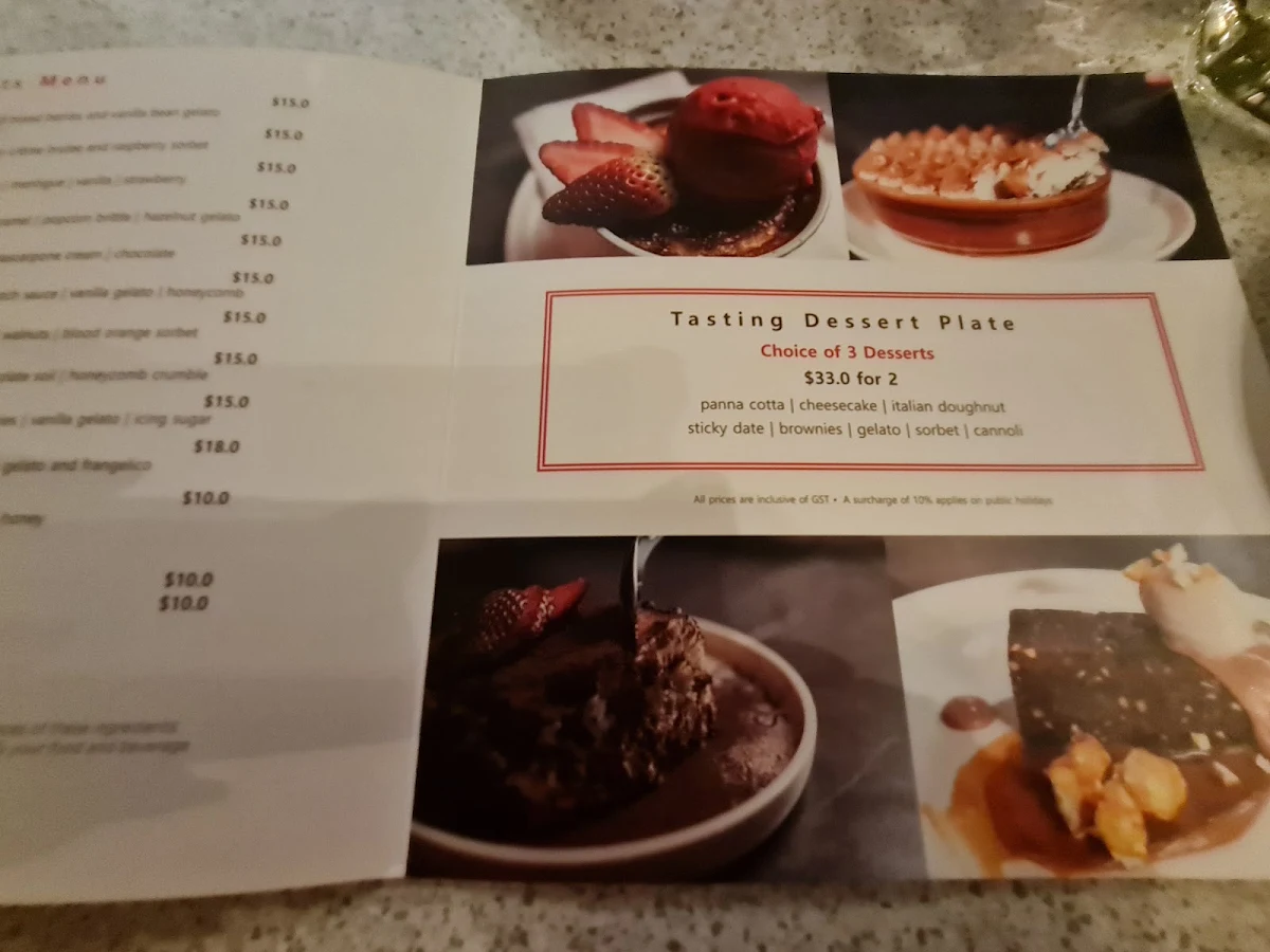 Menu, Enzos Cucina Coomera