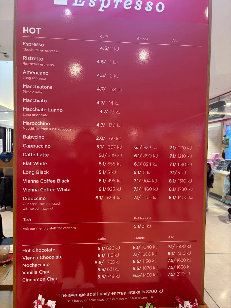 Menu, Cibo Espresso