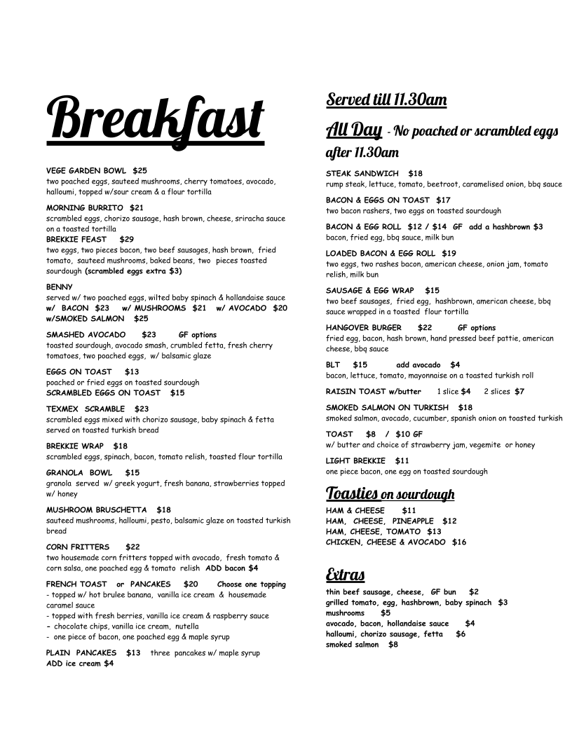 Menu, Cafe Nosh