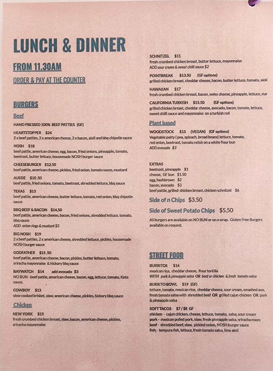 Menu, Cafe Nosh