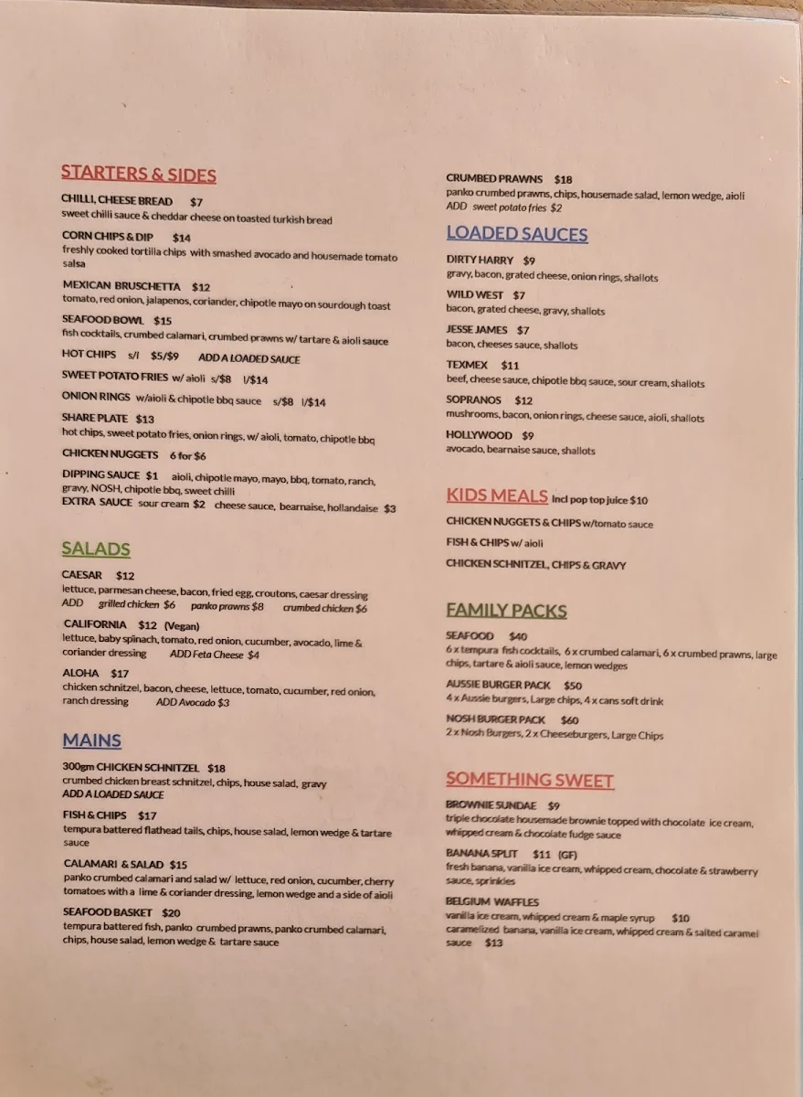Menu, Cafe Nosh