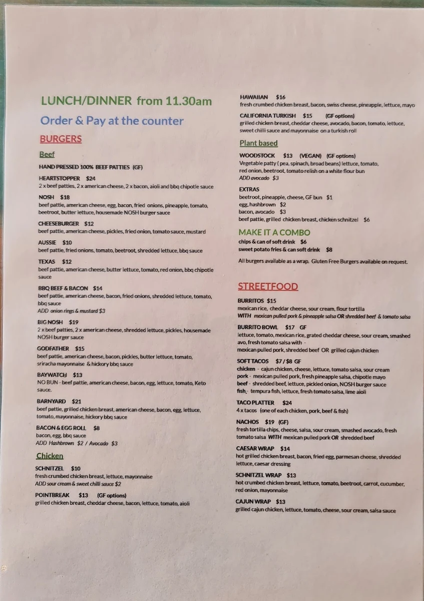 Menu, Cafe Nosh