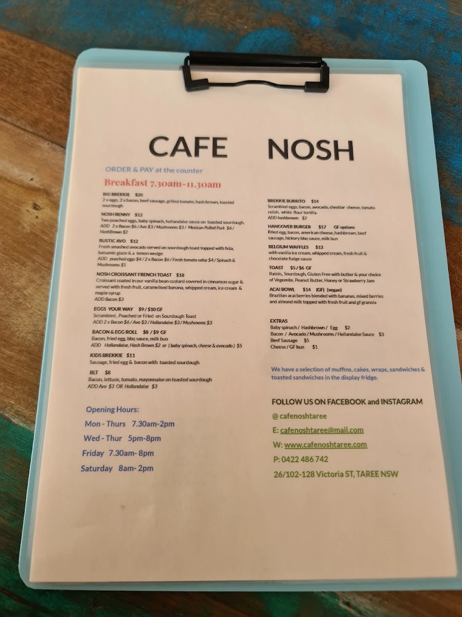 Menu, Cafe Nosh