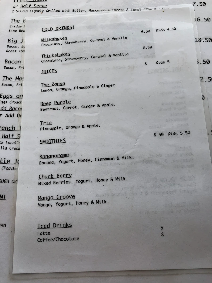 Menu, The Bridge River St. Cafe