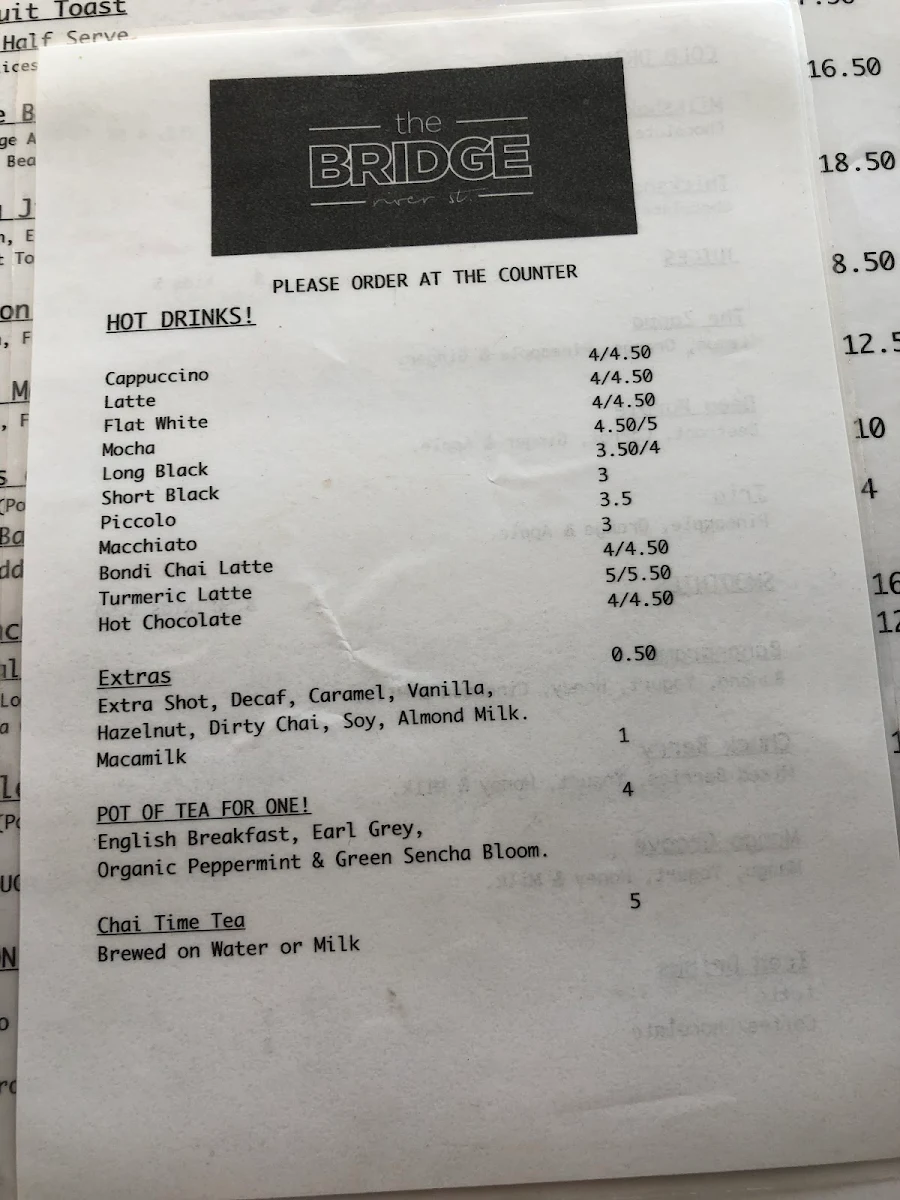 Menu, The Bridge River St. Cafe