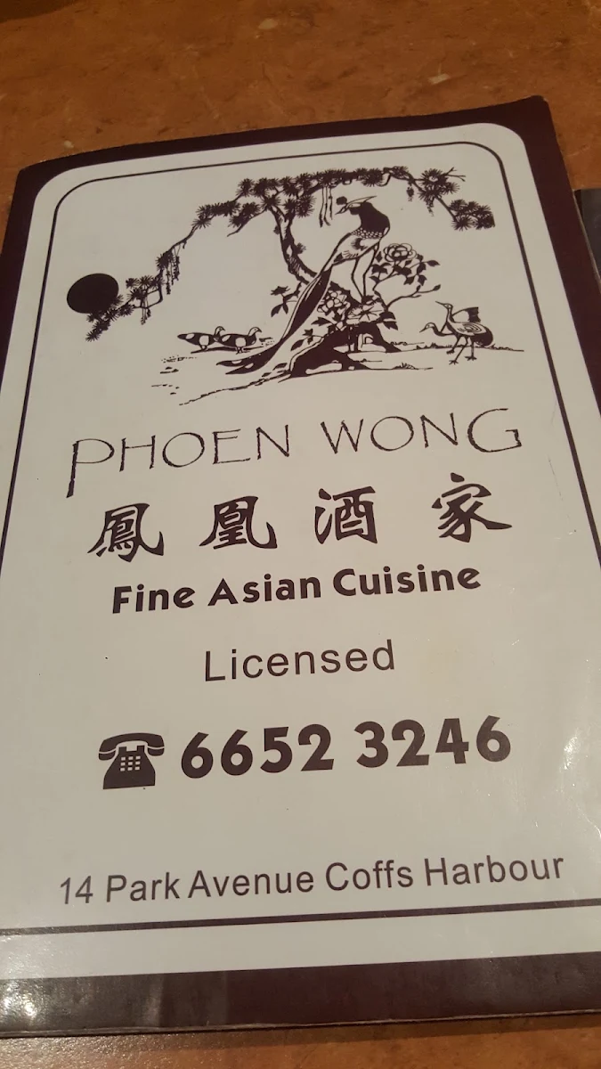 Menu, Phoen Wong Chinese Restaurant