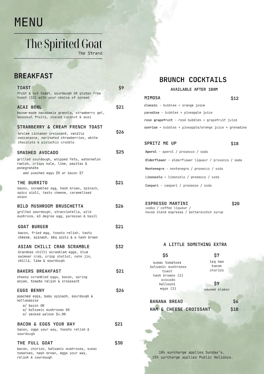 Menu, The Spirited Goat ‘The Strand’
