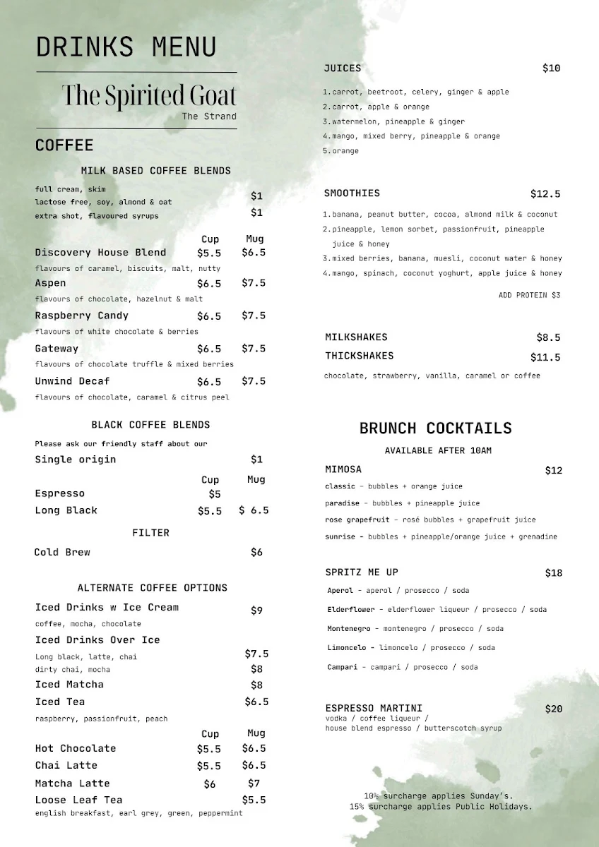 Menu, The Spirited Goat ‘The Strand’