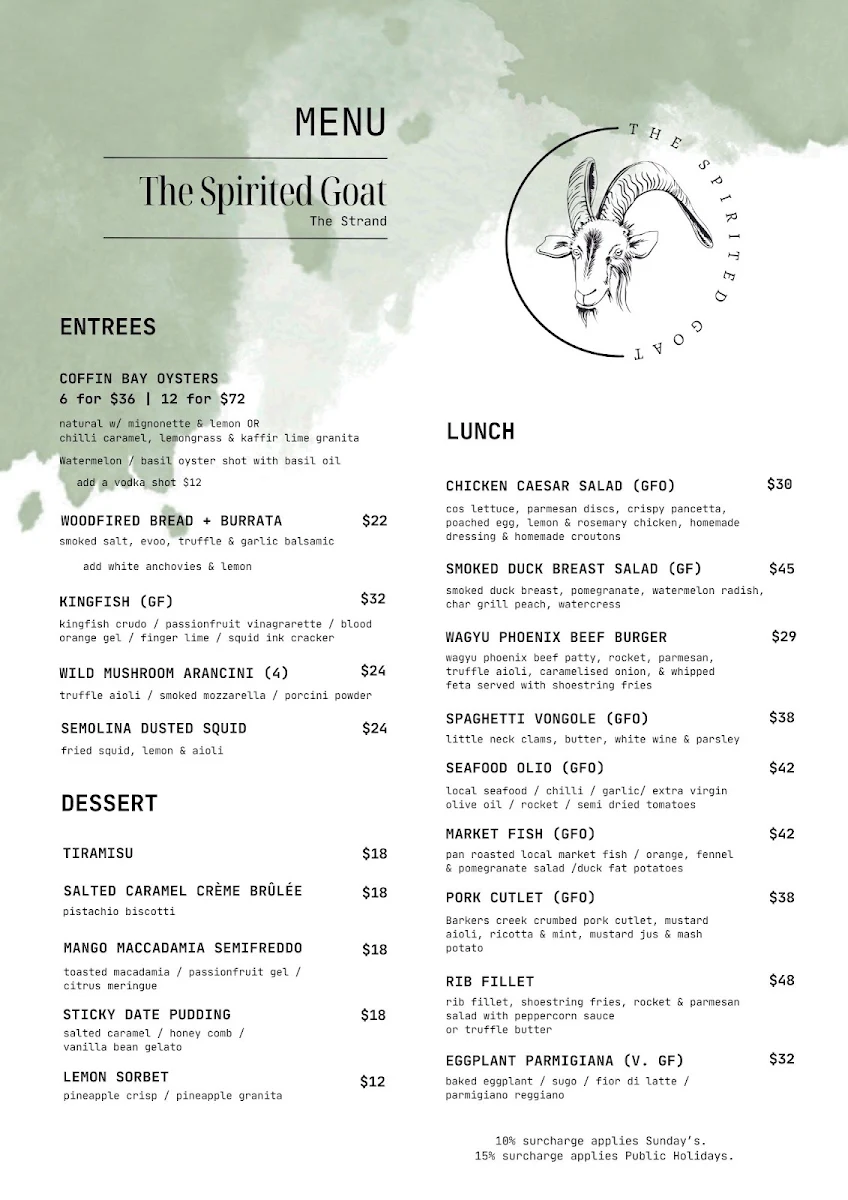 Menu, The Spirited Goat ‘The Strand’