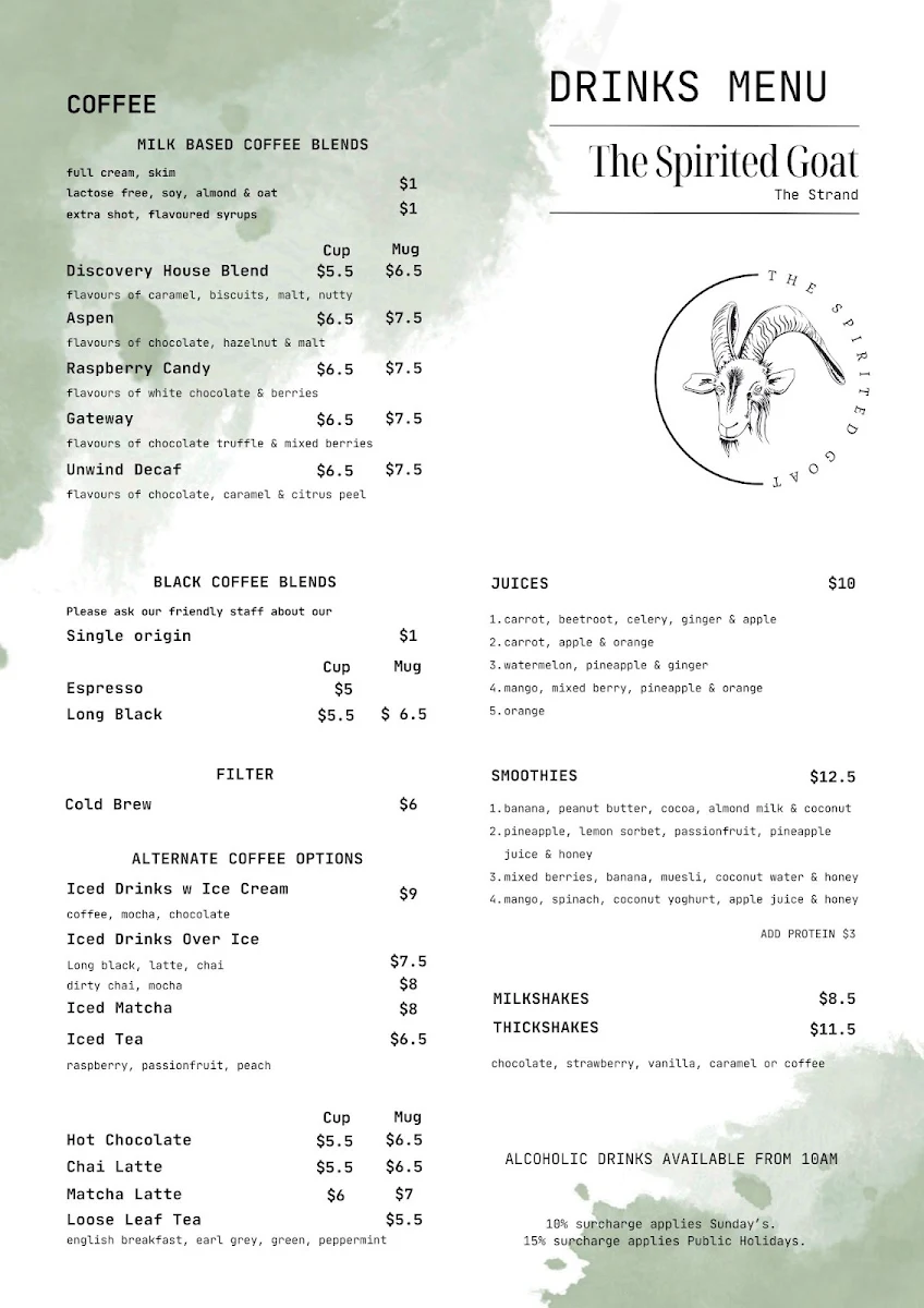 Menu, The Spirited Goat ‘The Strand’