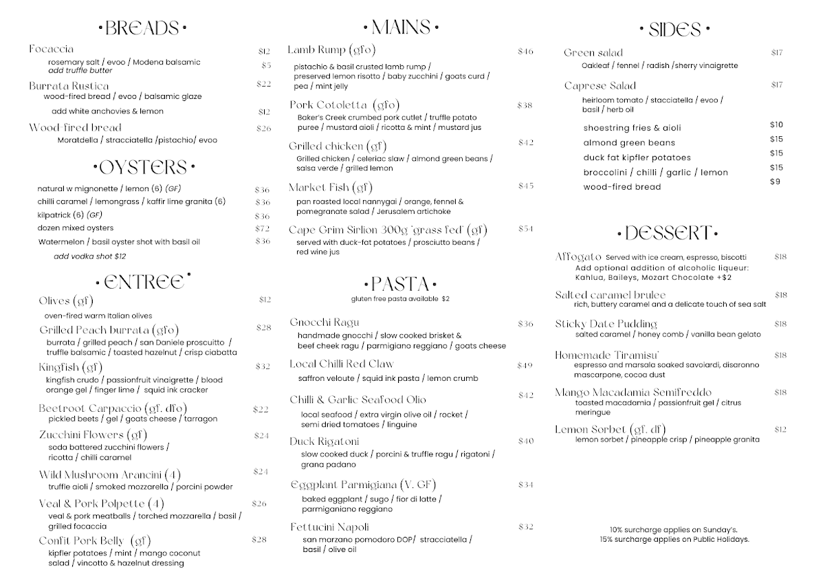 Menu, The Spirited Goat ‘The Strand’