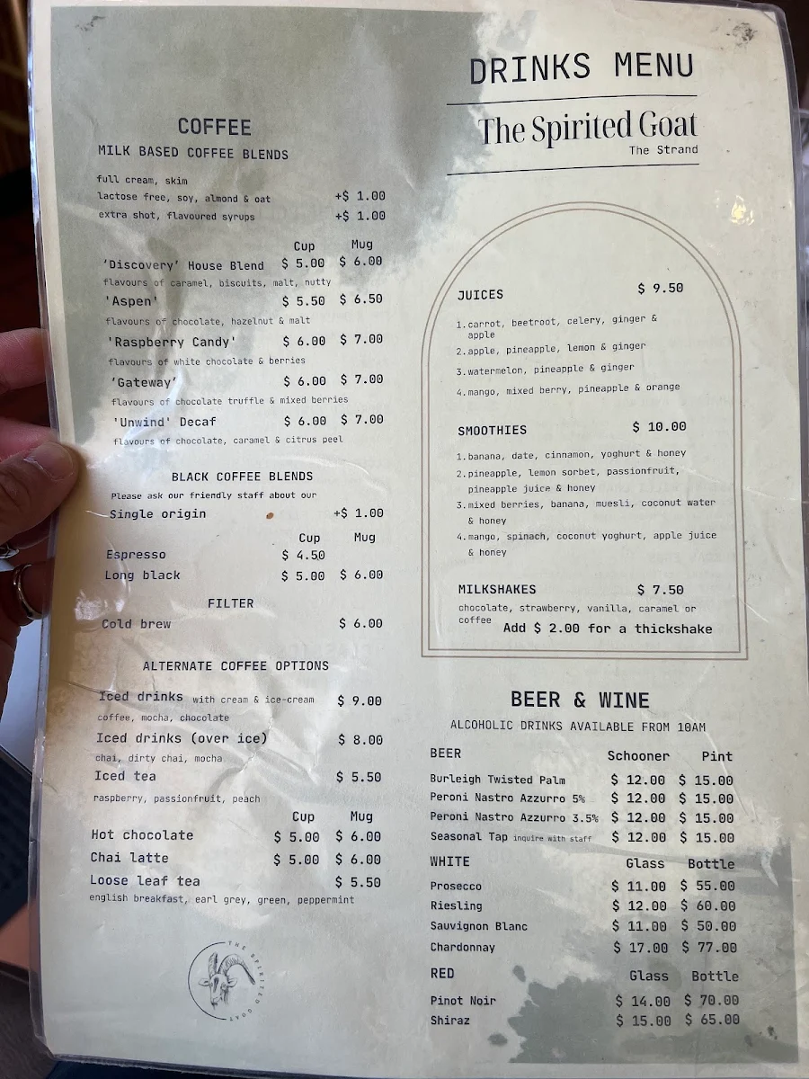 Menu, The Spirited Goat ‘The Strand’