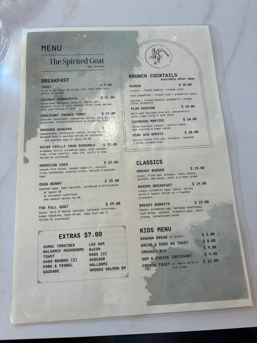 Menu, The Spirited Goat ‘The Strand’