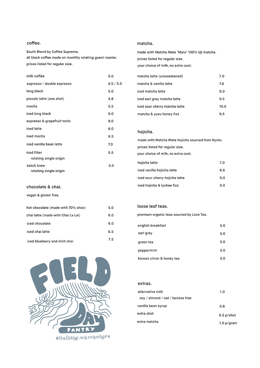 Menu, Field Day Pantry