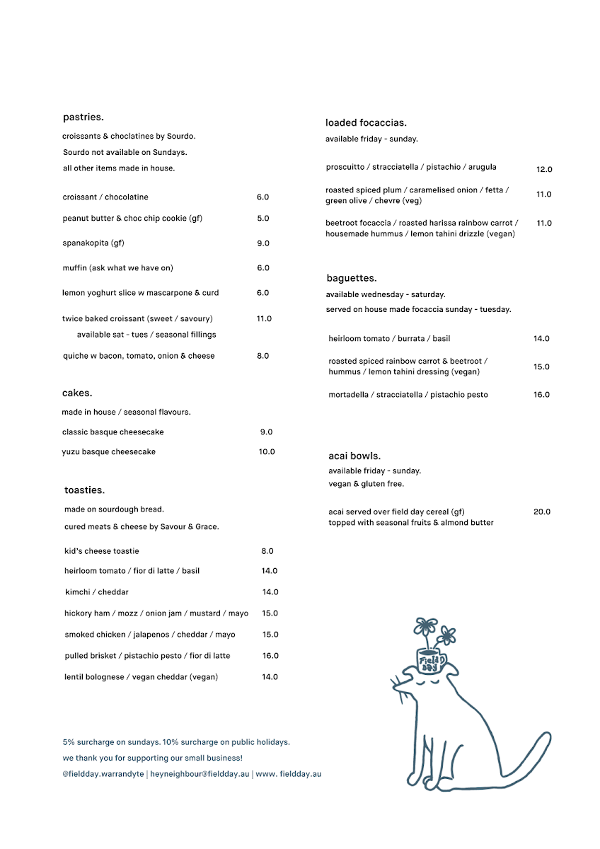 Menu, Field Day Pantry