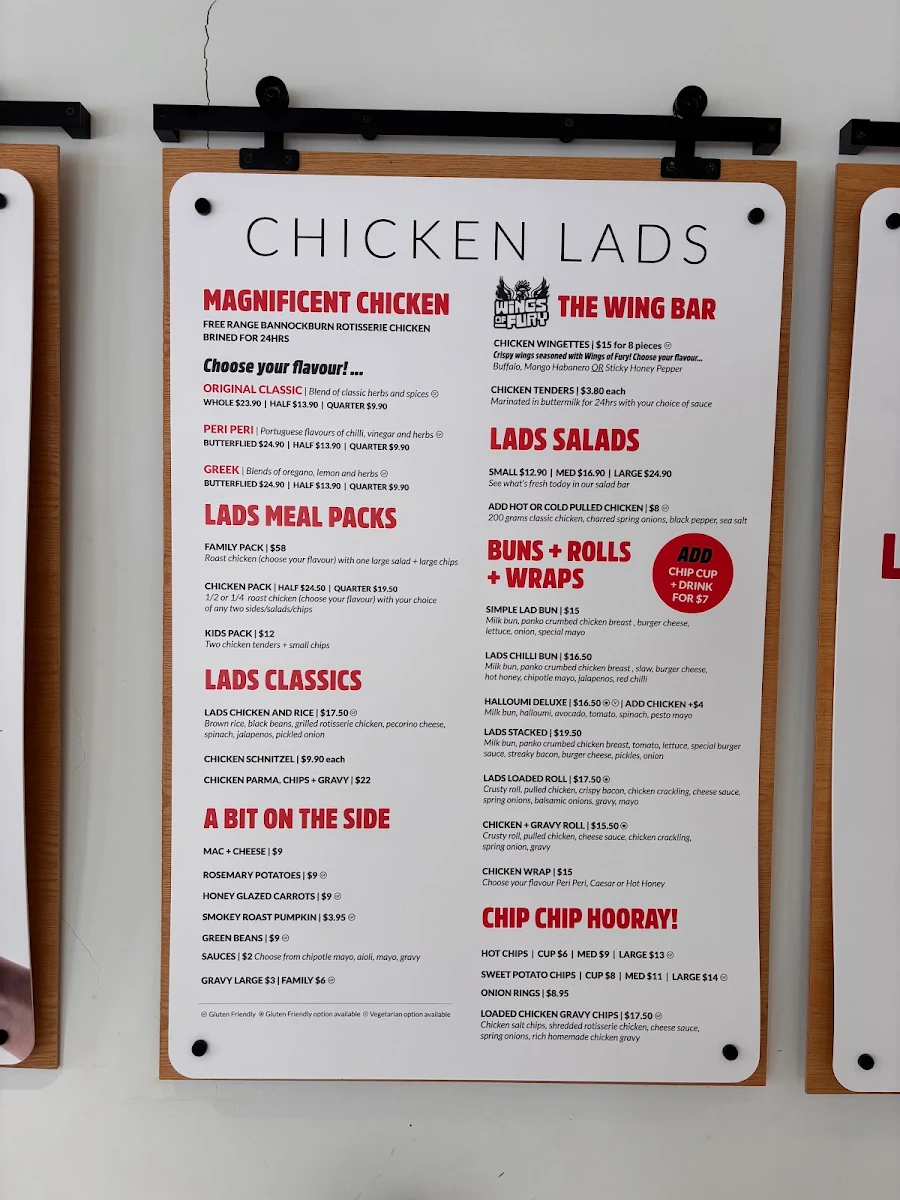 Menu, Chicken Lads