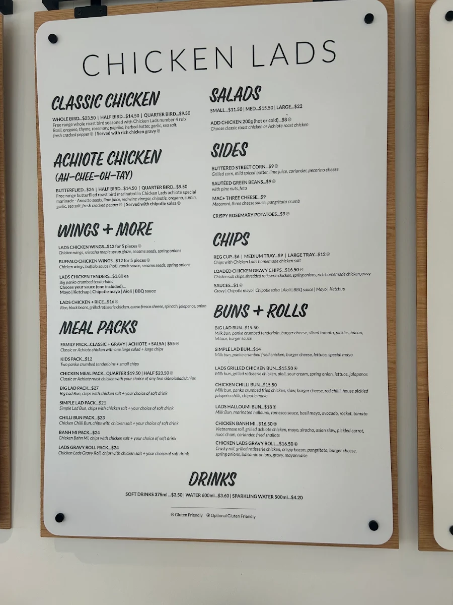 Menu, Chicken Lads