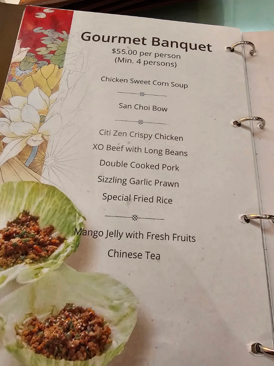 Menu, Citi Zen Restaurant