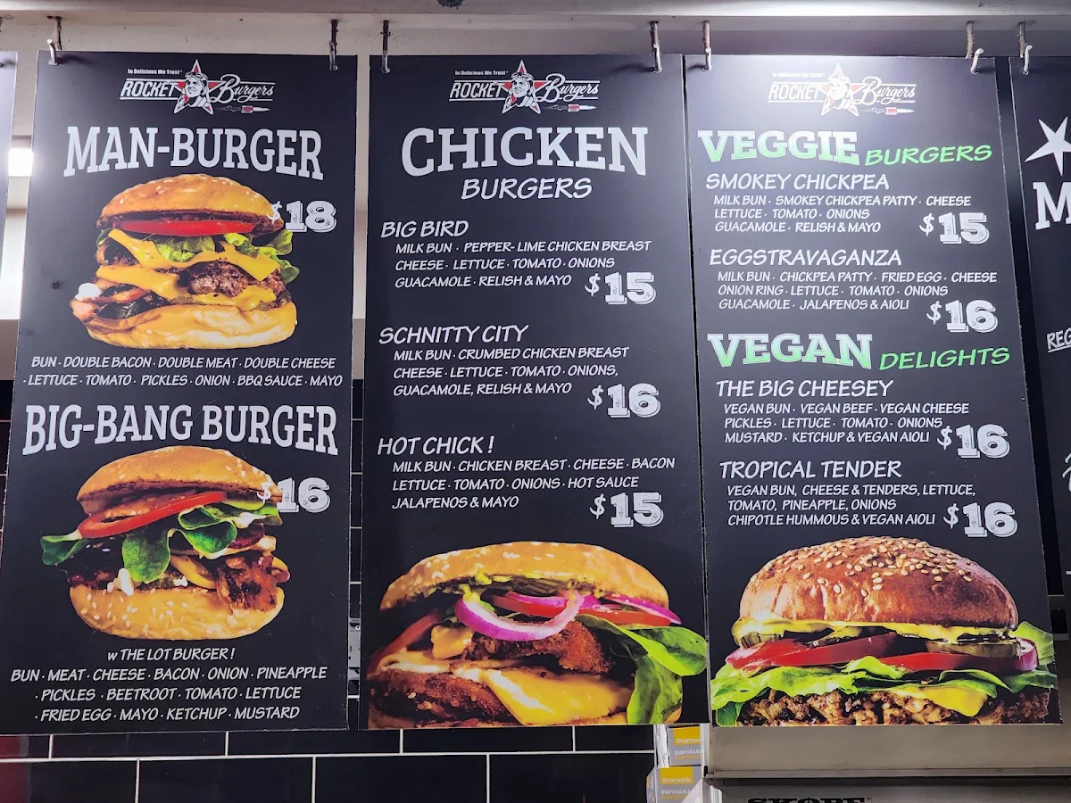Menu, Rocket Burgers & Fries Elizabeth Street