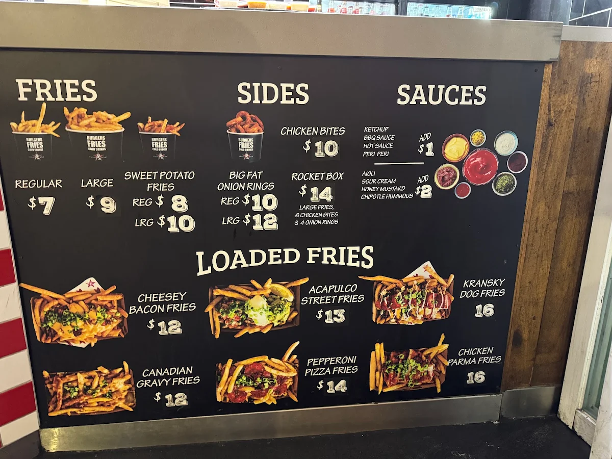 Menu, Rocket Burgers & Fries Elizabeth Street