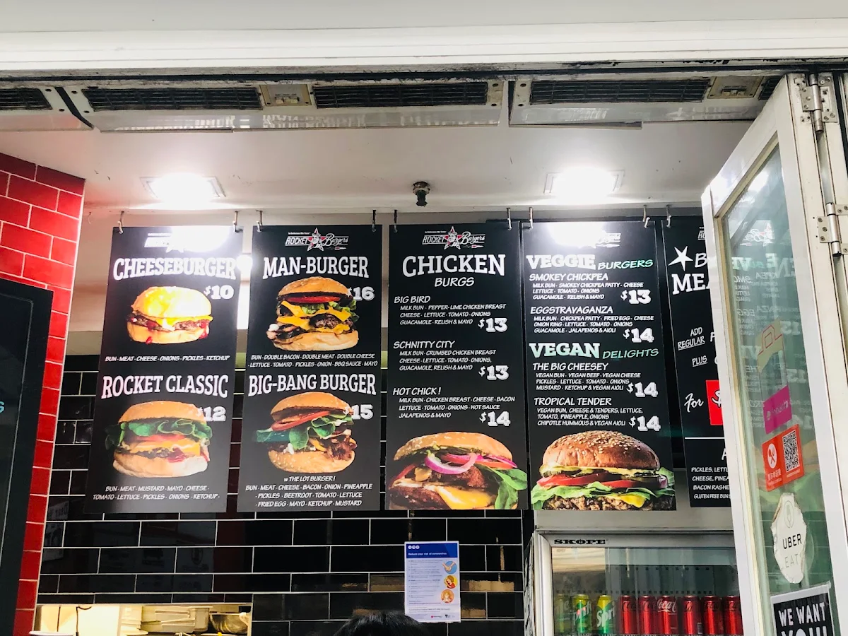 Menu, Rocket Burgers & Fries Elizabeth Street