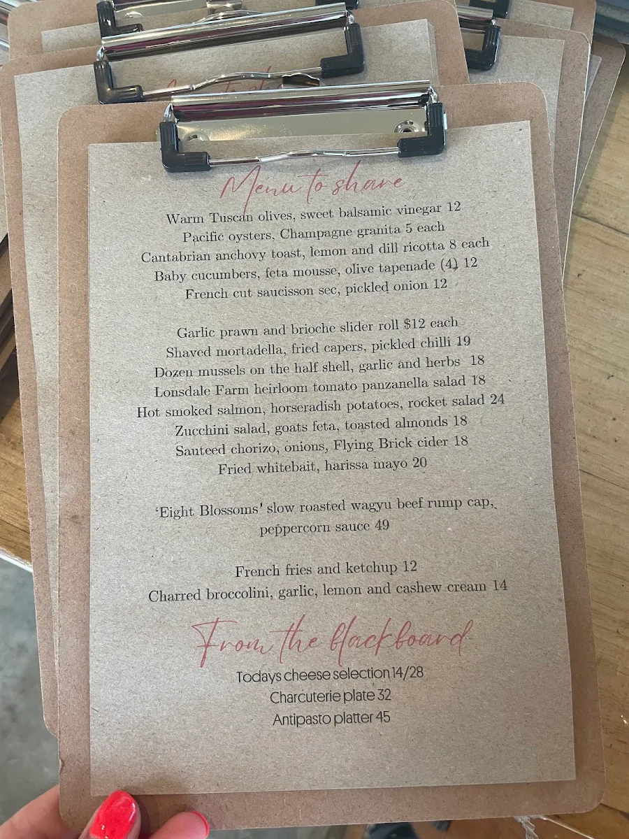 Menu, Arlo Wine Bar