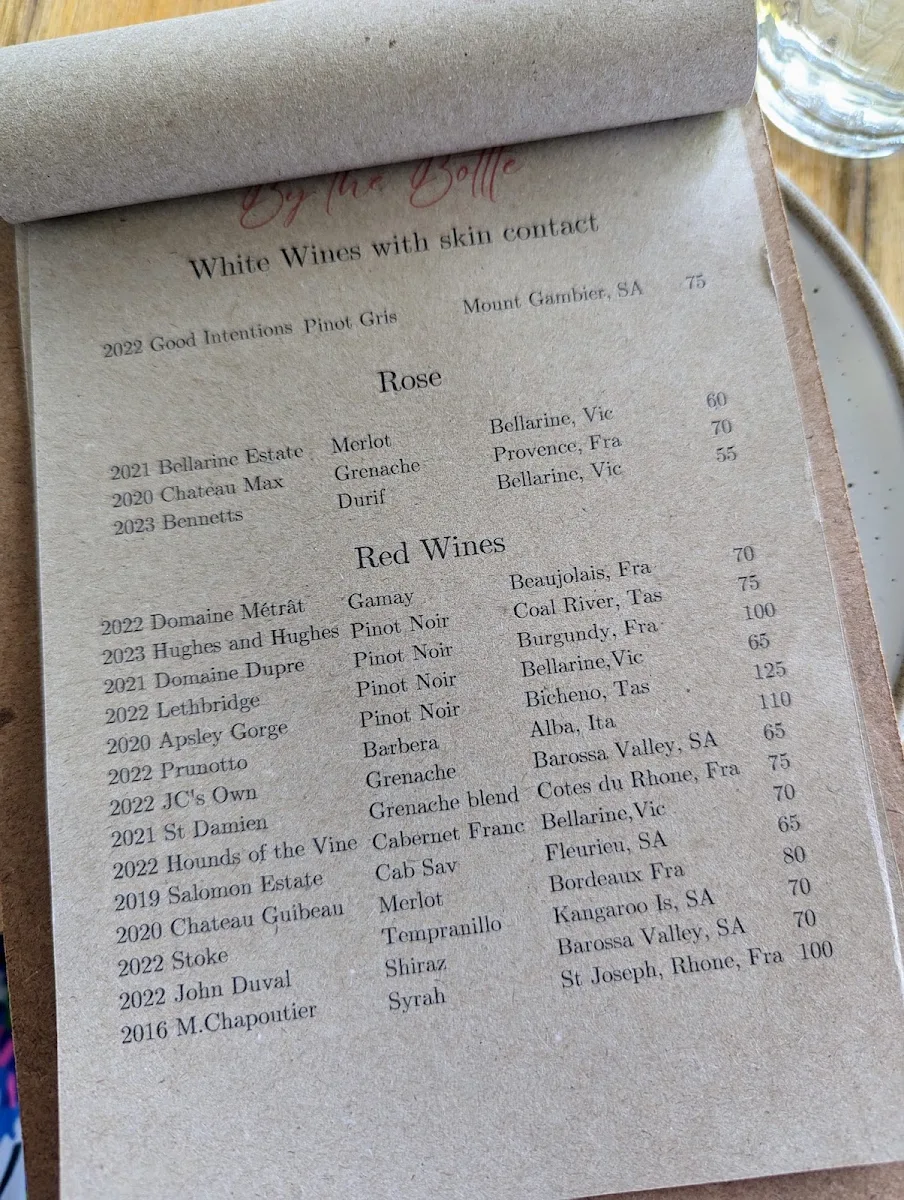 Menu, Arlo Wine Bar