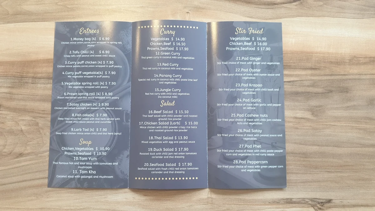 Menu, Rock Sugar Thai Cuisine