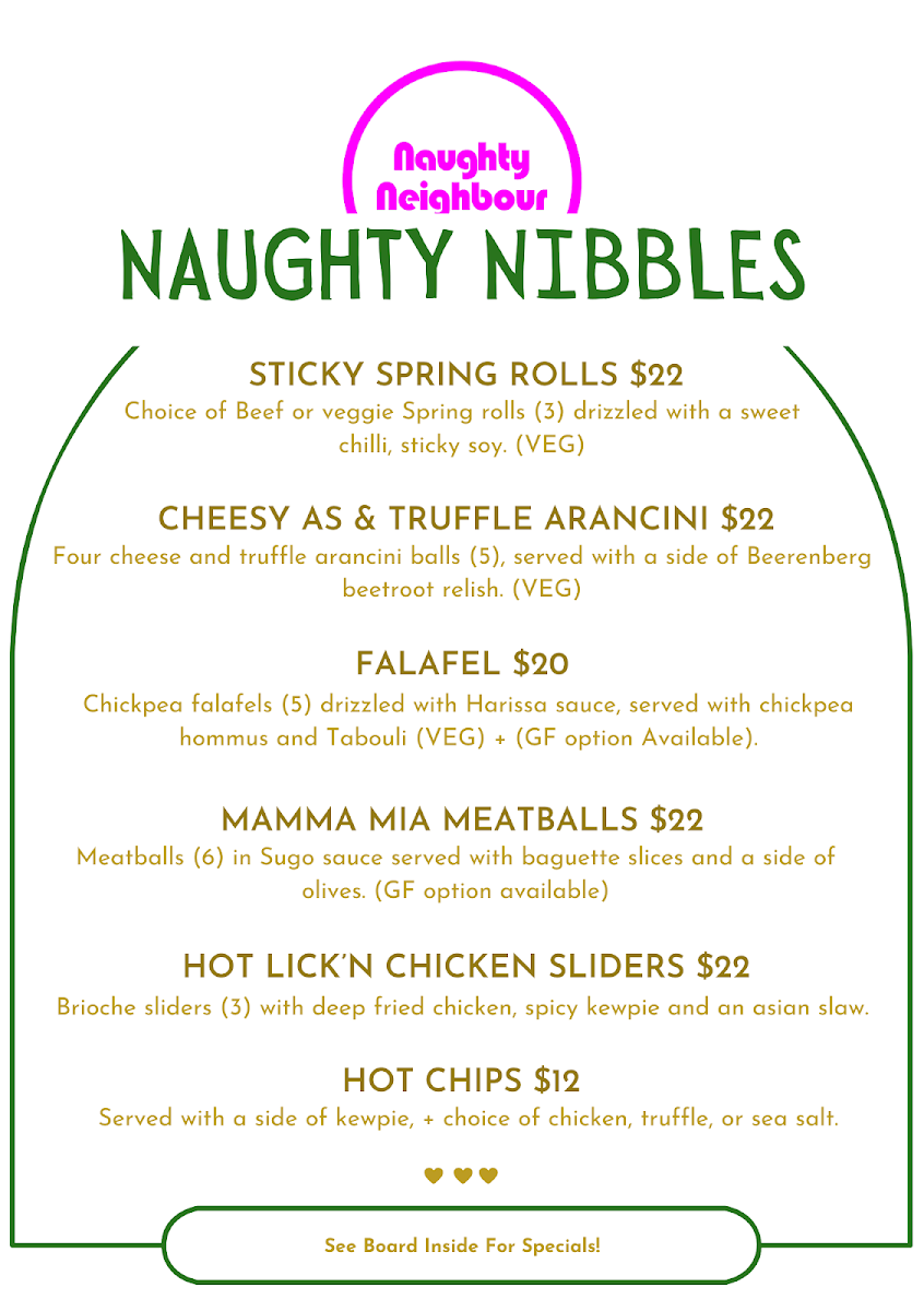 Menu, Naughty Neighbour