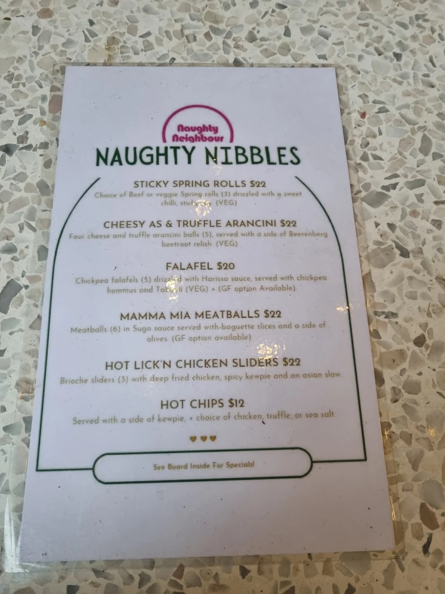 Menu, Naughty Neighbour