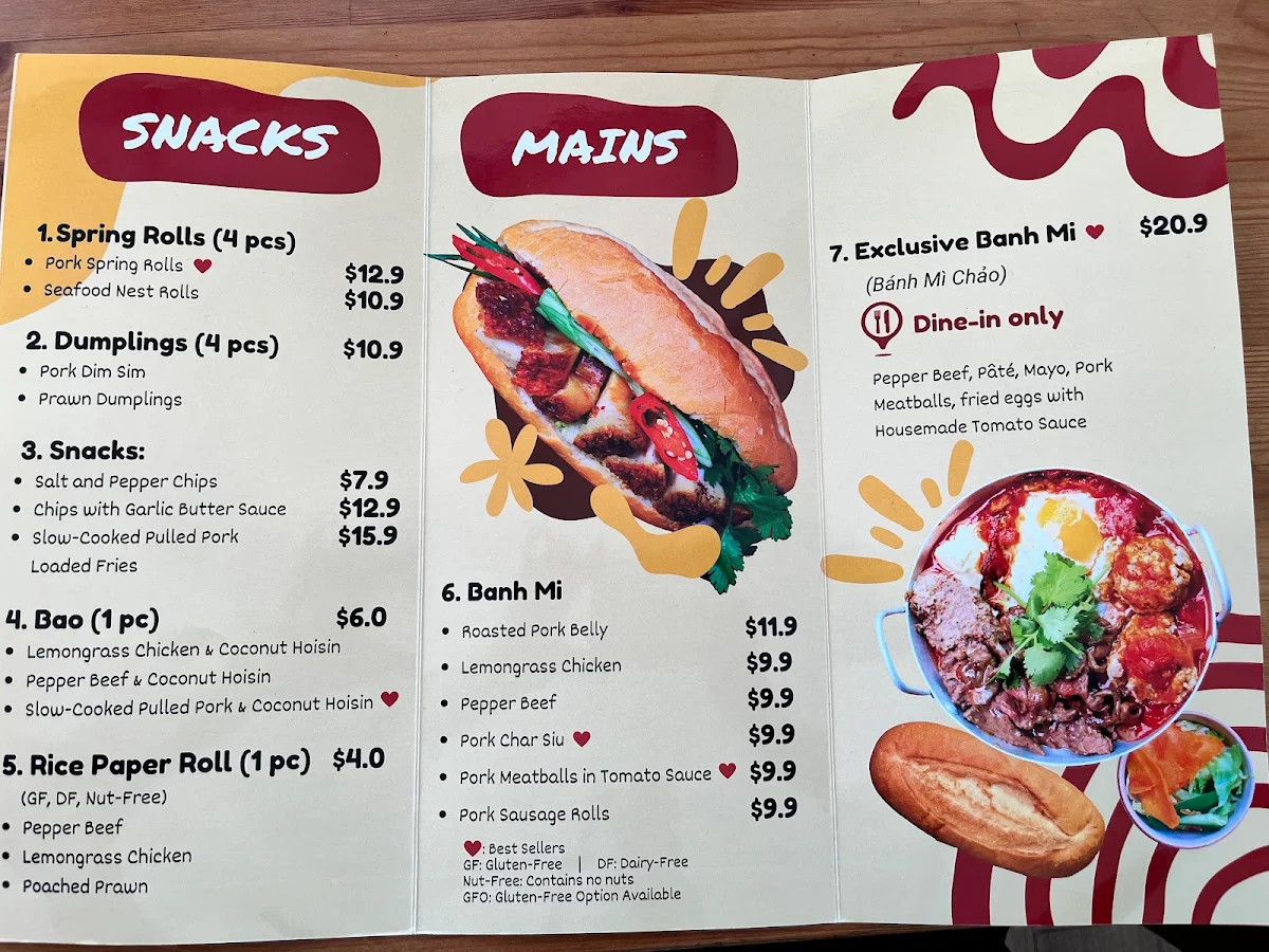 Menu, Saigon Oi ! Gosford