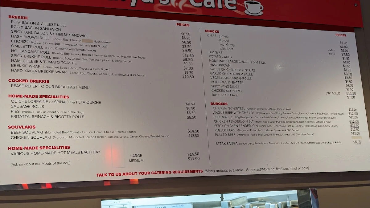 Menu, Natalya's Cafe