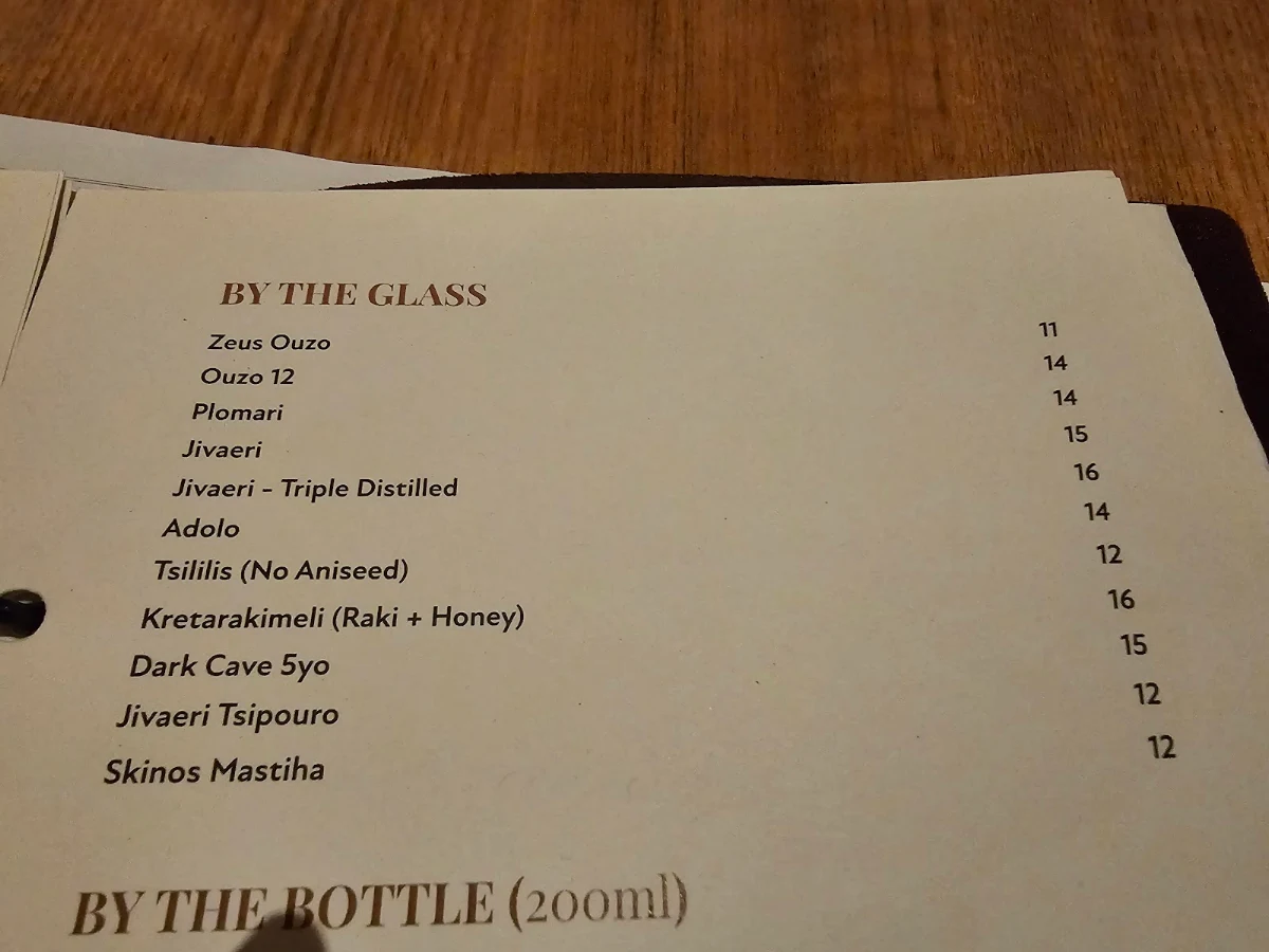 Menu, YASSAS - THE GREEK WAY (SOUTHBANK)