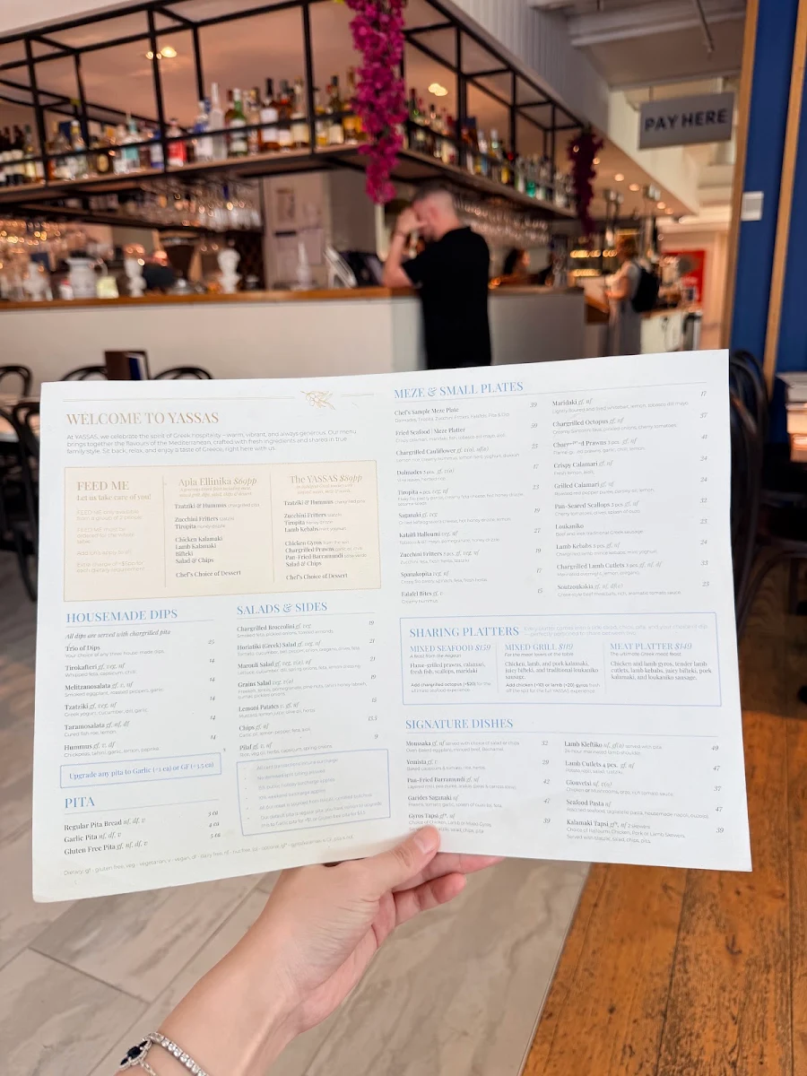 Menu, YASSAS - THE GREEK WAY (SOUTHBANK)