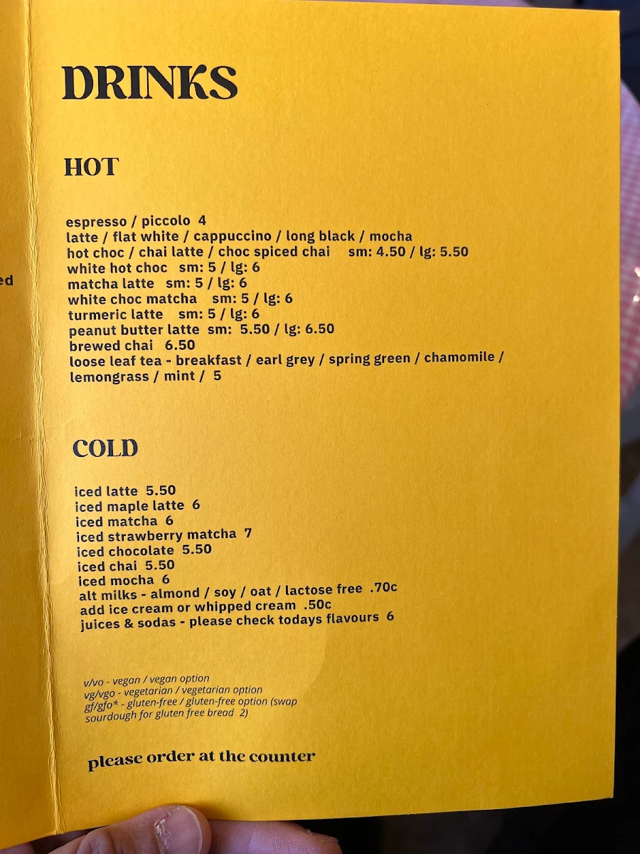 Menu, Frankie's Coffee House