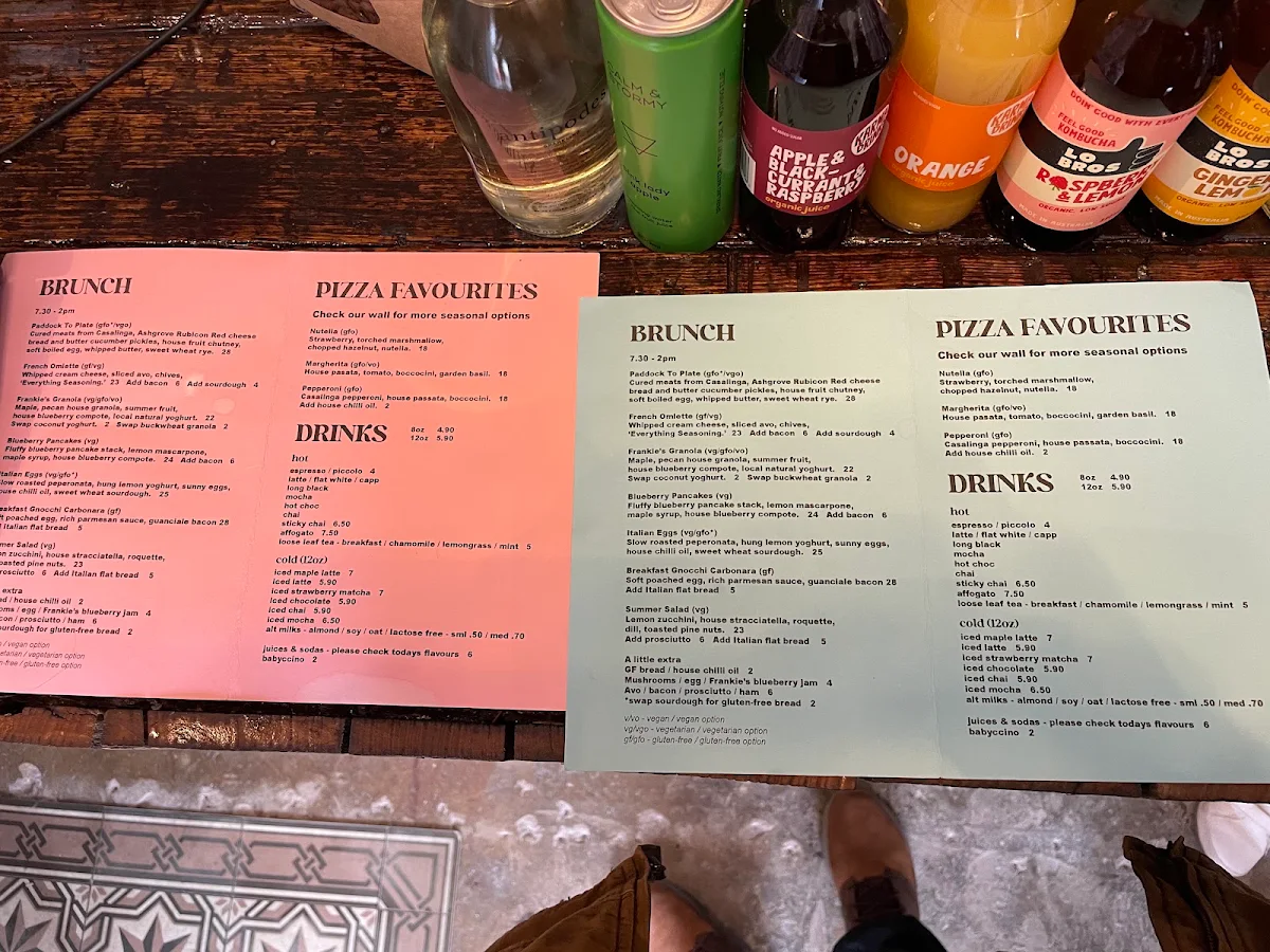 Menu, Frankie's Coffee House