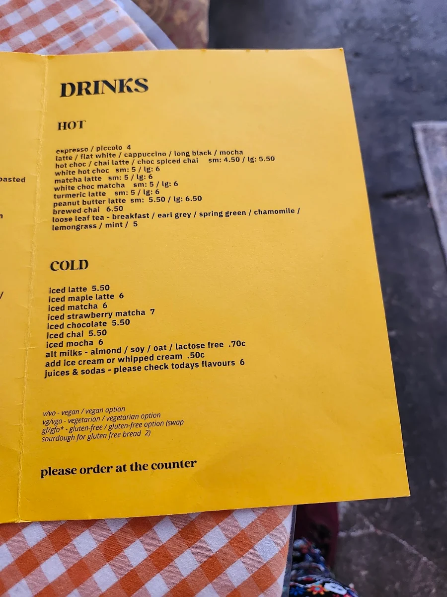 Menu, Frankie's Coffee House