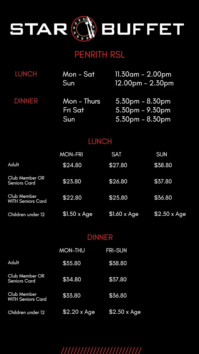 Menu, Star Buffet