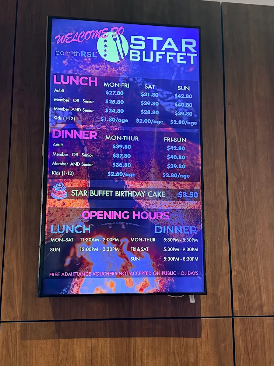 Menu, Star Buffet