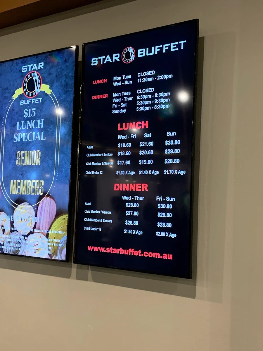 Menu, Star Buffet