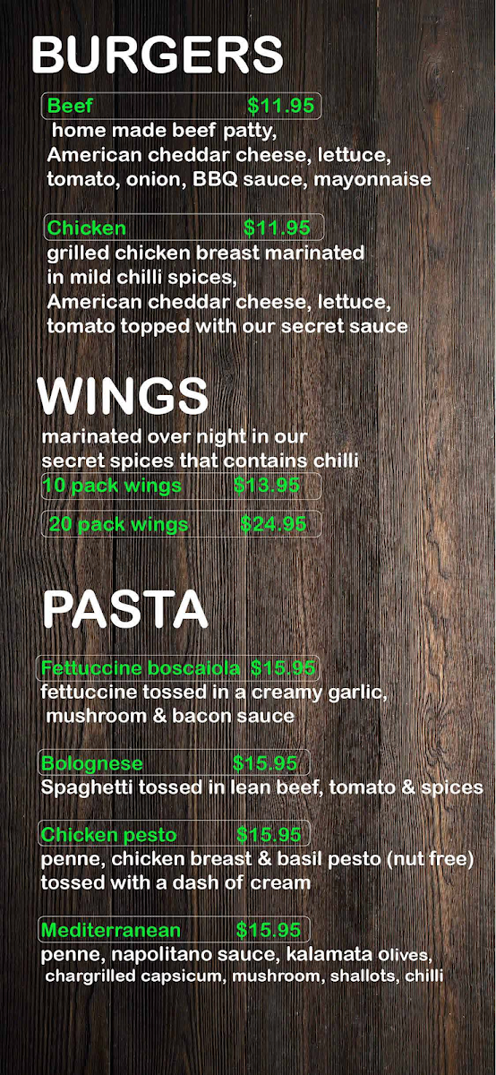 Menu, Base 360 - Pizza, Pasta, Burgers & Wings