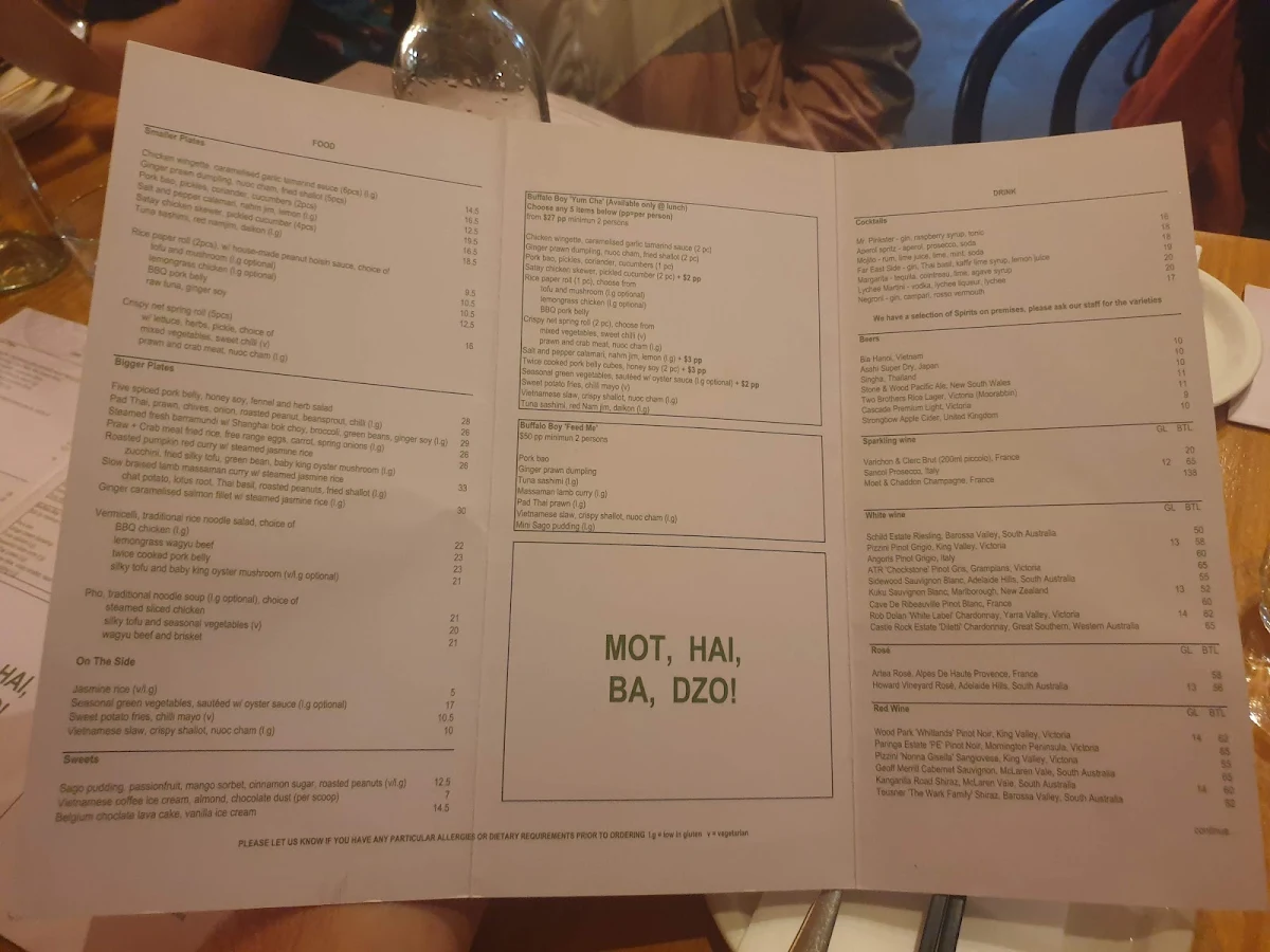 Menu, Buffalo Boy
