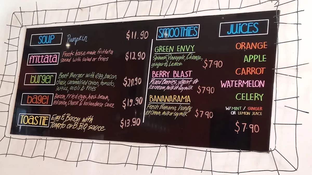 Menu, Cafe Froot