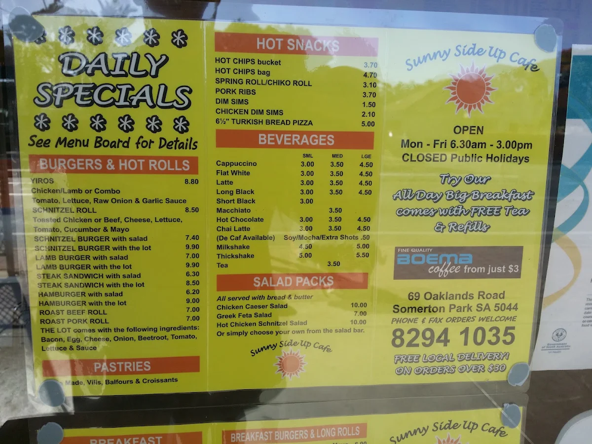 Menu, Sunny Side Up Cafe