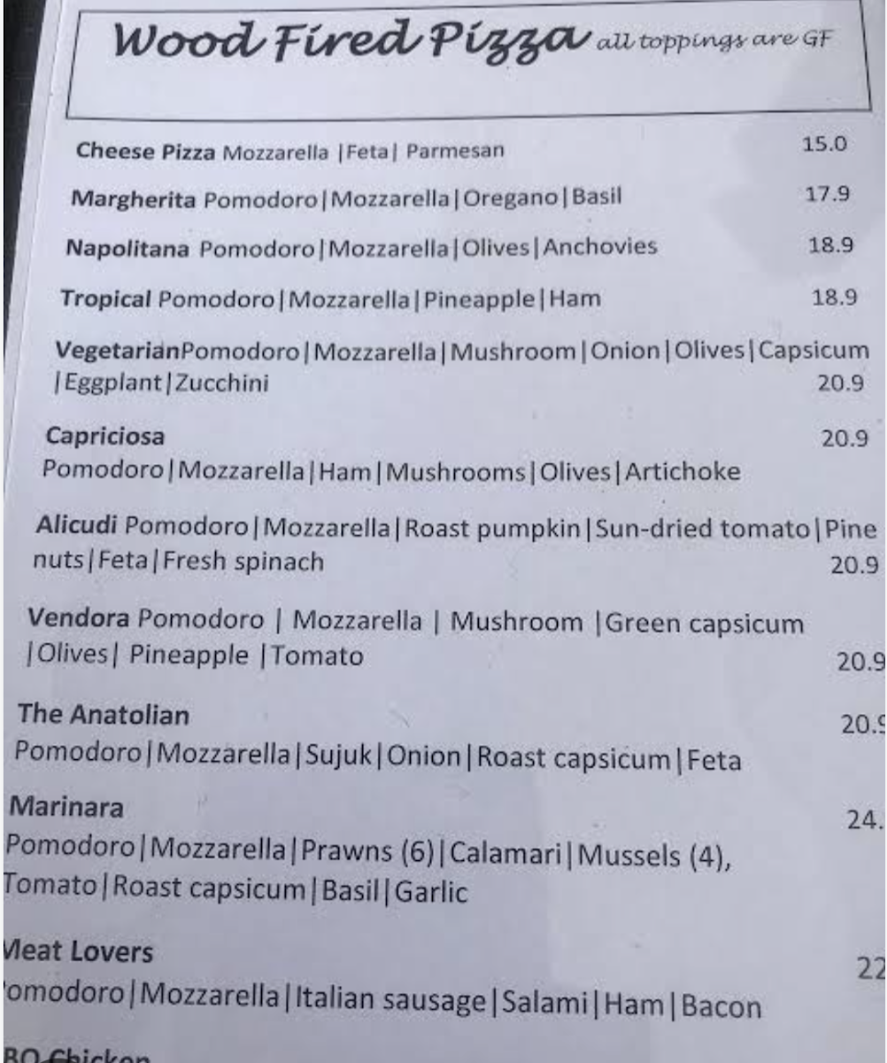 Menu, Pipeworks Cafe