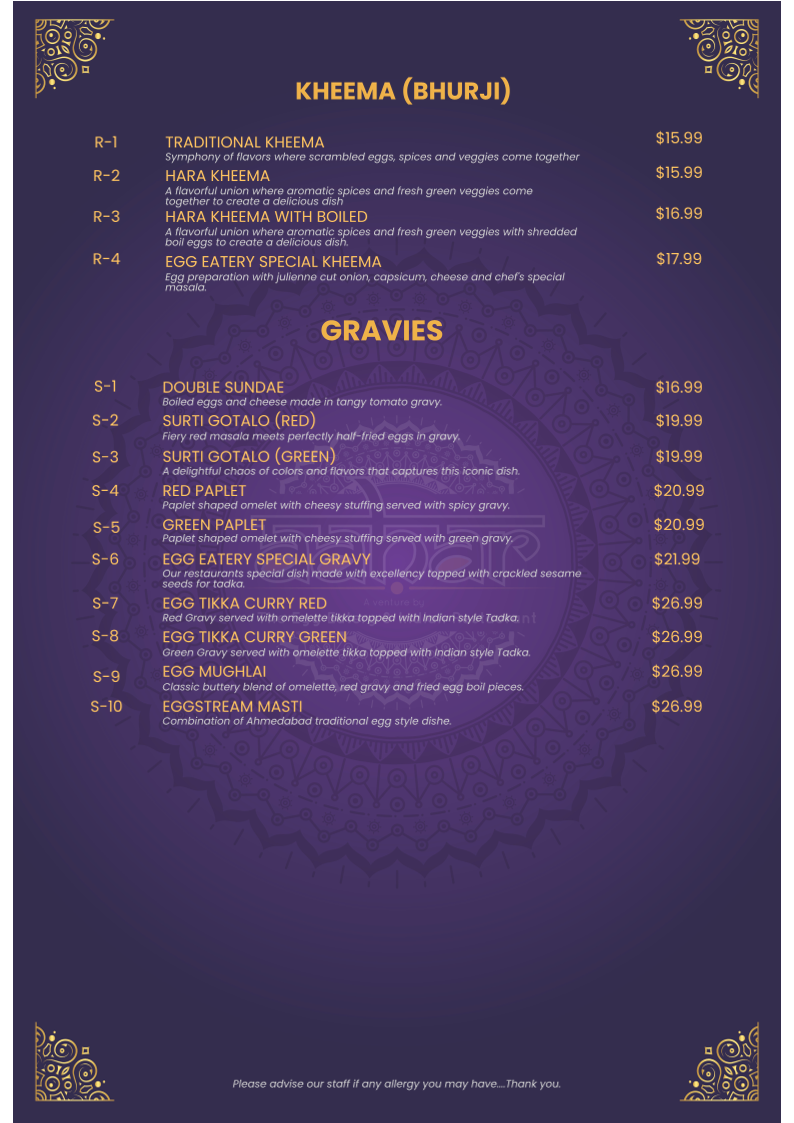 Menu, AAHAR - The Egg Eatery And Indian Cafe