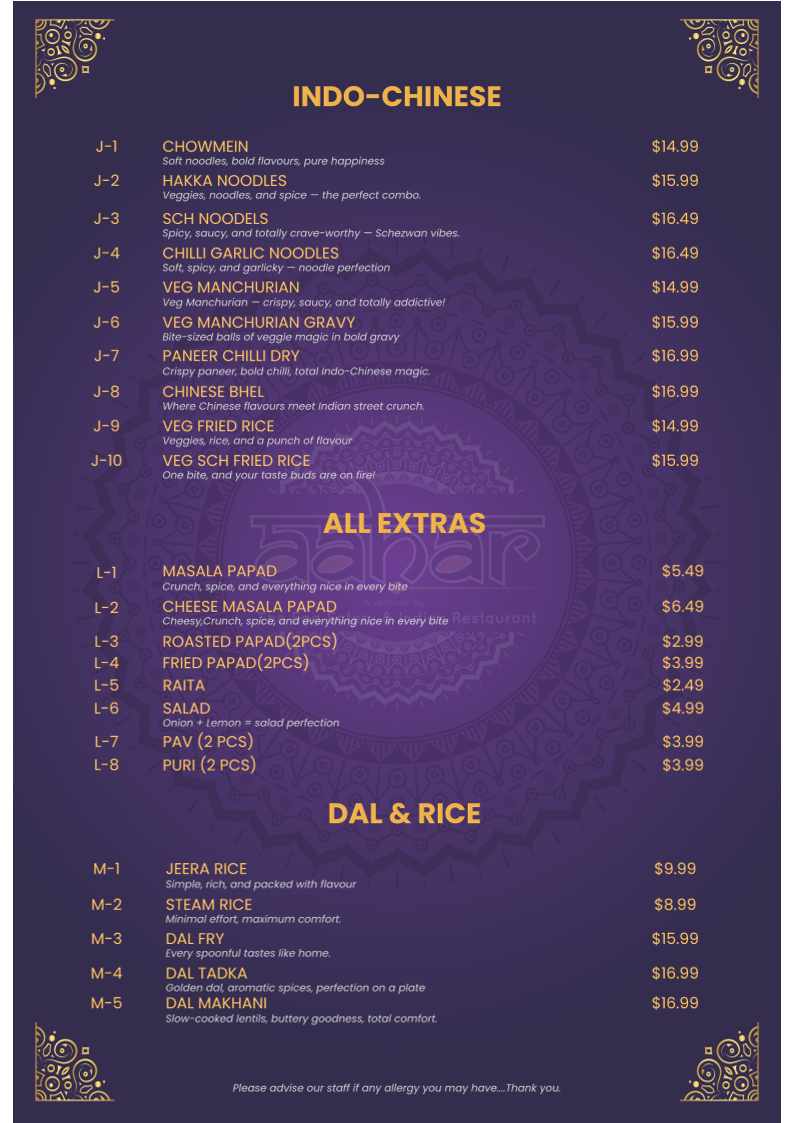 Menu, AAHAR - The Egg Eatery And Indian Cafe