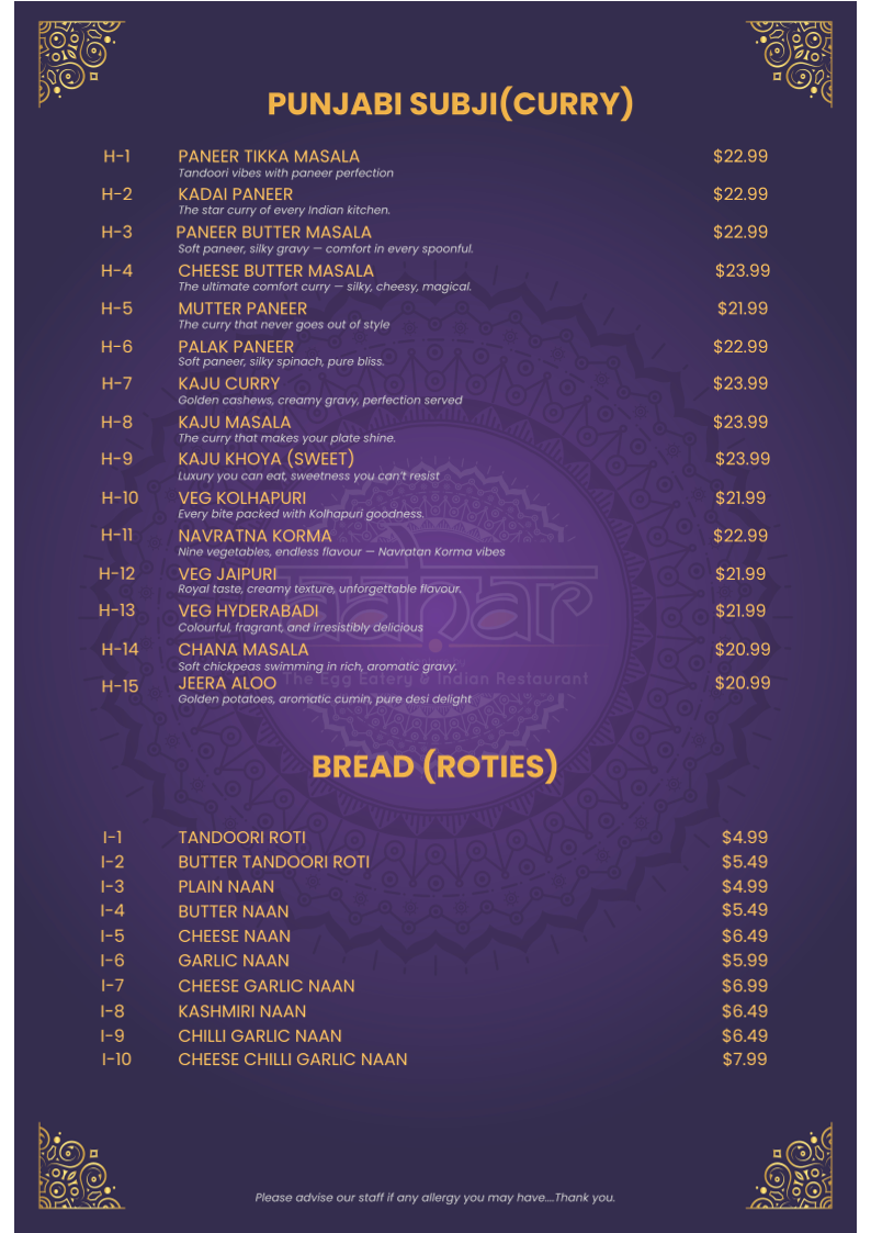 Menu, AAHAR - The Egg Eatery And Indian Cafe